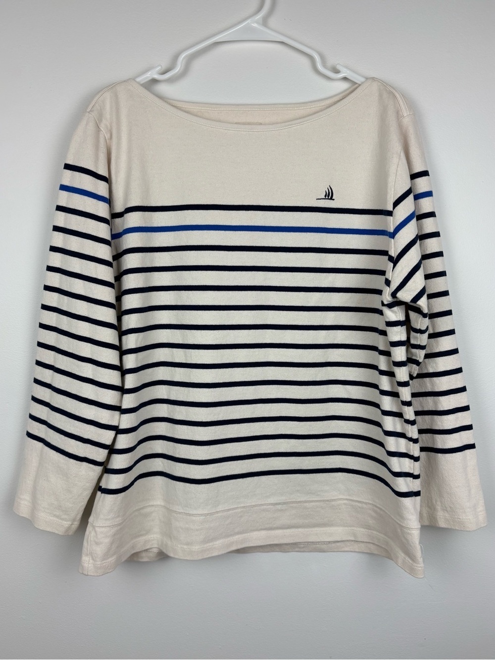 Ponant x 727 Sailbags Striped Boatneck Top Ivory & Navy XL 100% Cotton Nautical